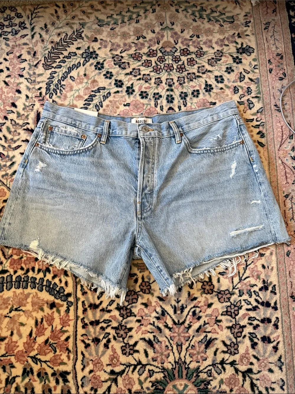 Agolde Light Wash Parker long short Distressed Denim Cutoff Shorts swapmeet 34